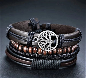 4 Piece Mens Leather Bracelet