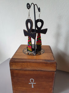 Wood Laminated Ankh Earrings