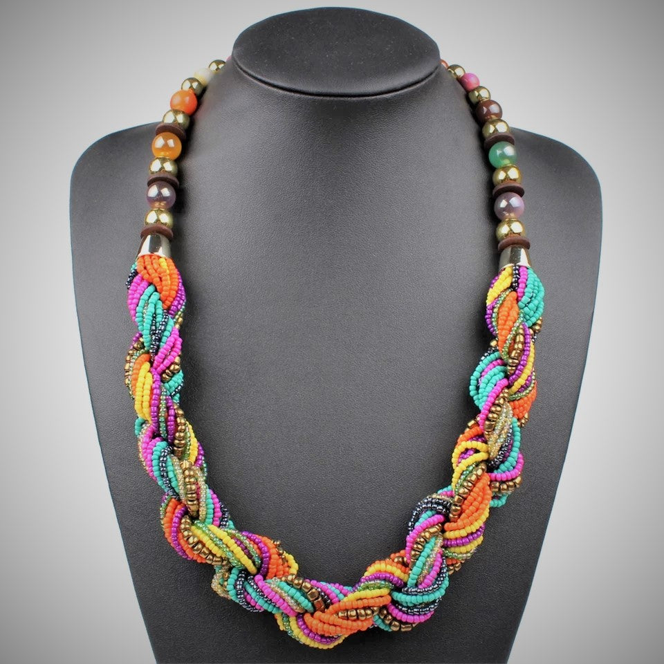 Beaded Plaited Colourful Necklace