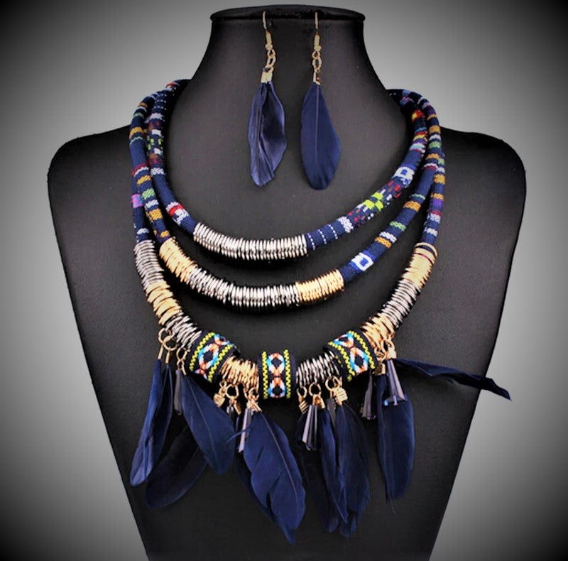 Feather Cloth Necklaces & Earring