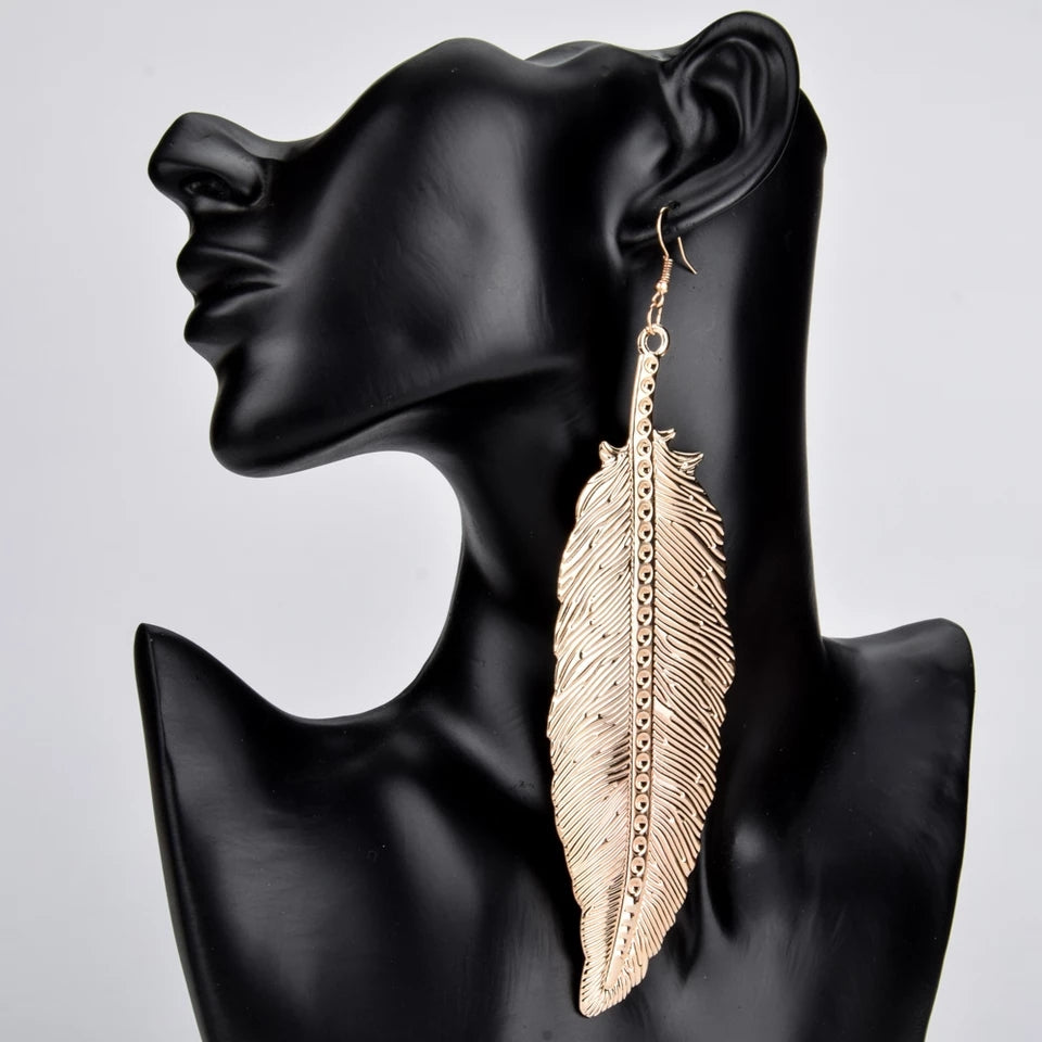 Gold Feather Bird Earrings