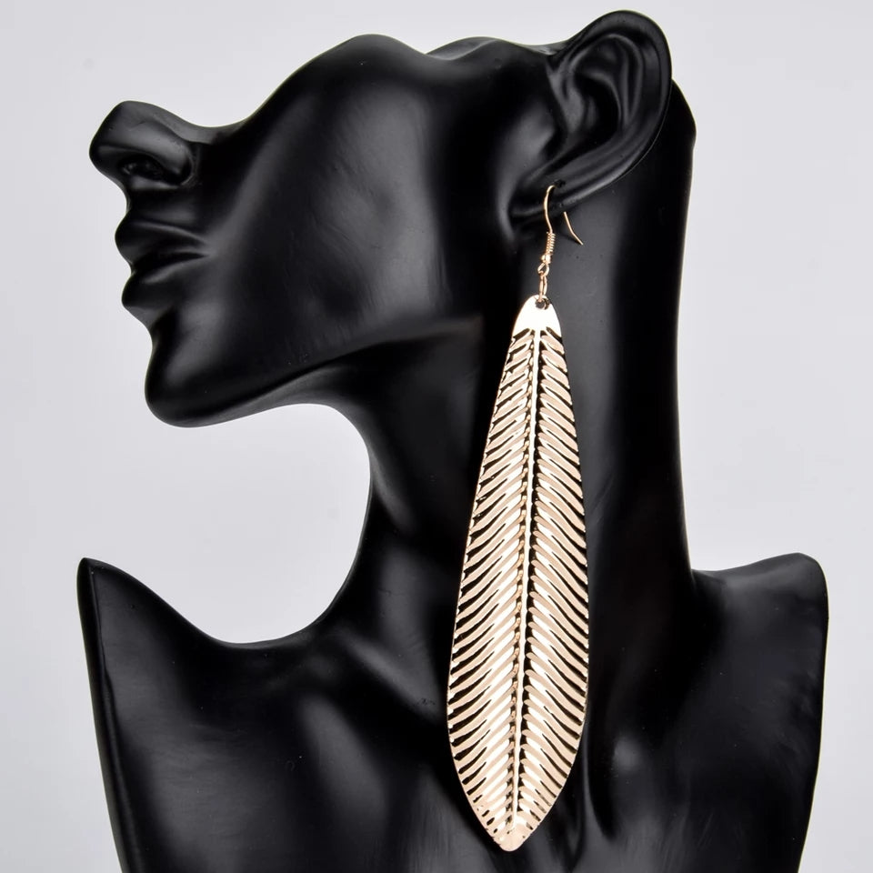 Gold Feather Bird Earrings