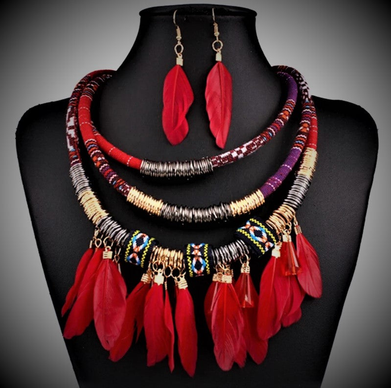 Feather Cloth Necklaces & Earring